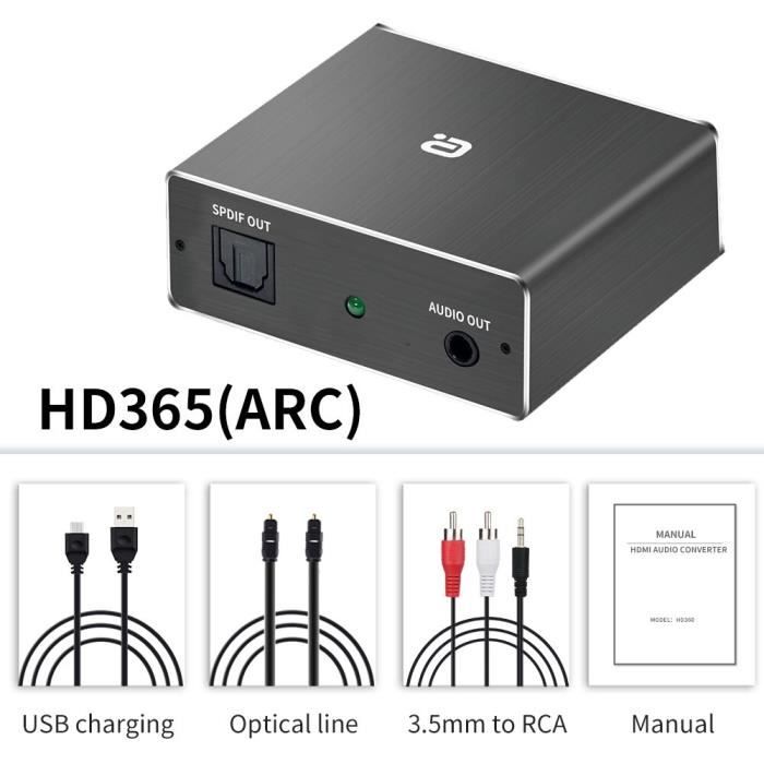 Extracteur Audio HDMI 4K 60Hz Vers RCA/Toslink - Adaptateur HDMI Audio Séparé HDR - HD202A