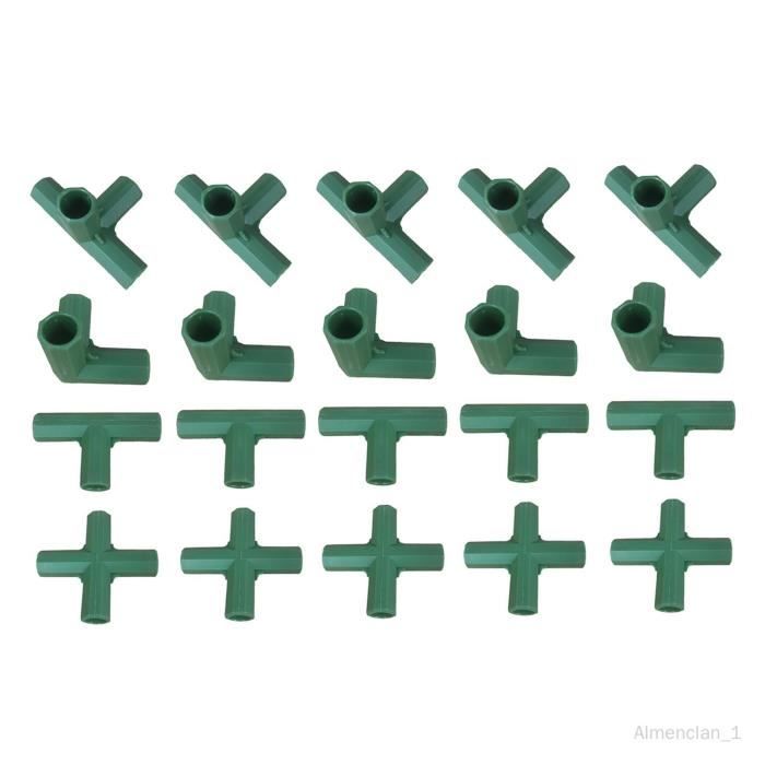 Connecteurs de cadre de serre en plastique vert - Lot de 20 - Diamètre intérieur 11mm