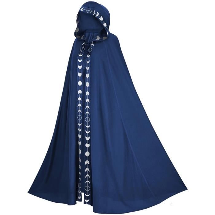 Bleu S Manteau a capuche pour femme Cape longue Vintage Gothique Trench Costume d halloween Fantome Cdiscount
