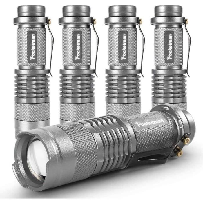 Lot De 5 Mini Lampes De Poche LED 7 W 300 Lm SK-68, 3 Modes D'éclairage, Mise Au Point Réglable, Zoomable, Lampe Torche Tactique LED Q5 Pour Camping, Randonnée, Urgence (vert