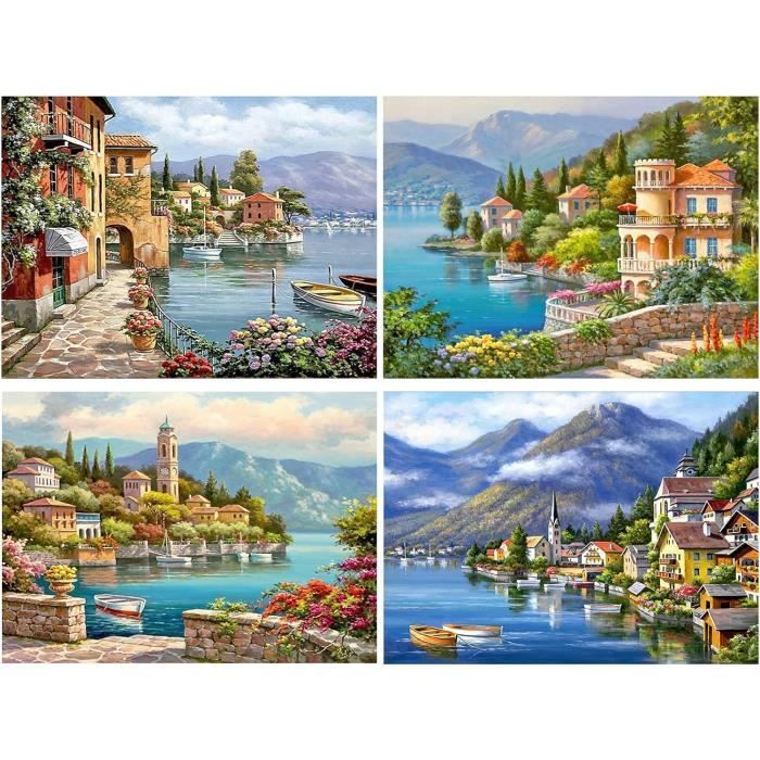 NAIMOER 4 Pièces Peinture par Numero Adulte Enfants, Painting by Numbers Paysage, Pinceaux et Peintures Acryliques pour Enfants et Débutants Cadeaux 30x40cm