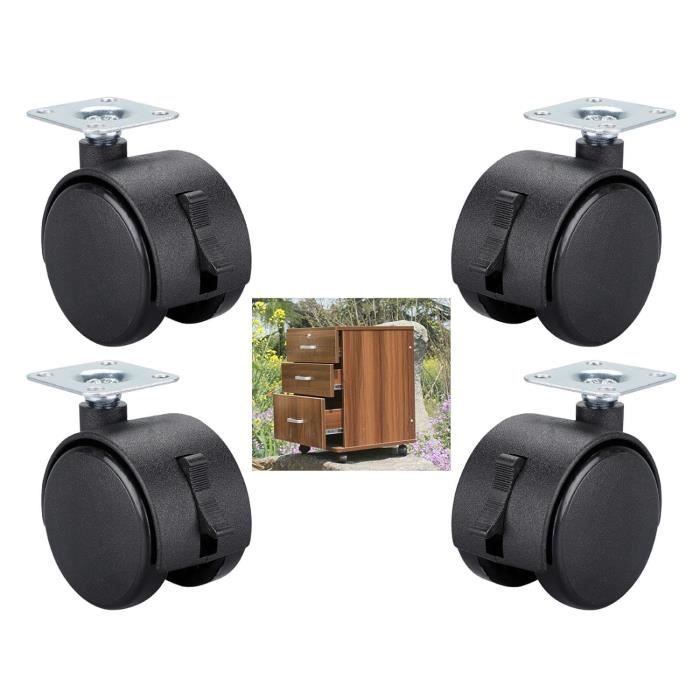 4 Roulettes Pivotantes Pour Meubles – 2 Avec Frein, Charge 16 Kg/roue, Caoutchouc Silencieux, 16 Mm
