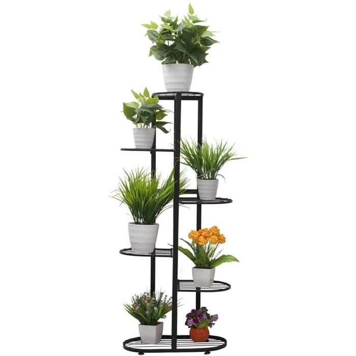 Cre Cra Jardinière Support Plantes Métal 6 Niveaux – Étagère à Fleurs Intérieur/Extérieur, Noir/Blanc, 2,62 Kg