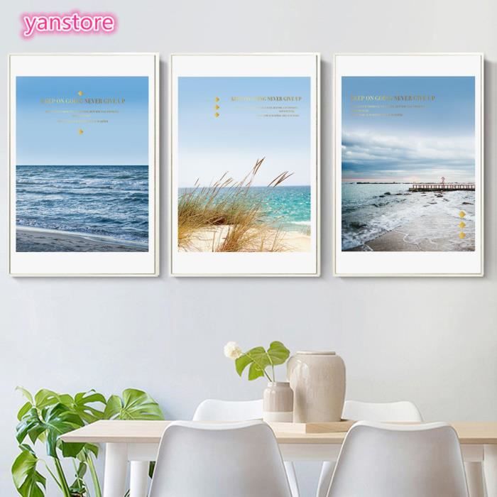 Avec Cadre Paysage Nordique Mer Plage Citations Scandinave Wall Art Toile Peinture Affiches Et Impressions Murales Photos Pour La Cdiscount Maison