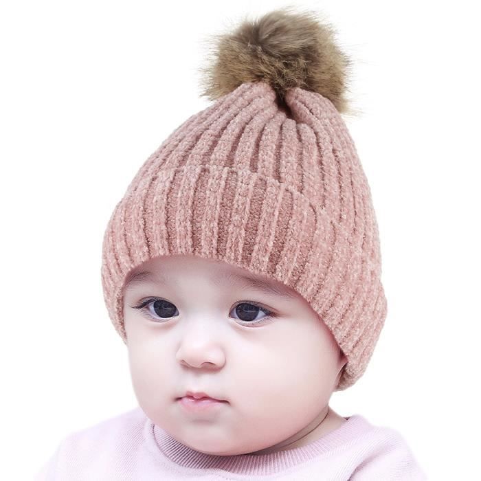 Bonnet De Laine Tricot Mignon Avec Pompon De Fourrure Torsade Cache Oreille Taille Unique Hiver Automne Enfant Bebe Garcon Fille Rose Cdiscount Pret A Porter