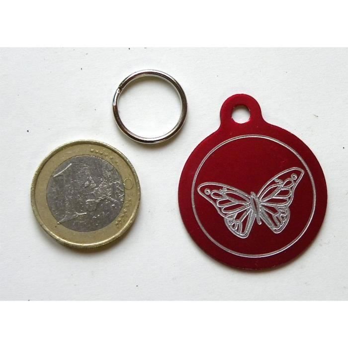 1 MÉDAILLE gravée pour chien PAPILLON ROUGE gravure 1 face personnalisation