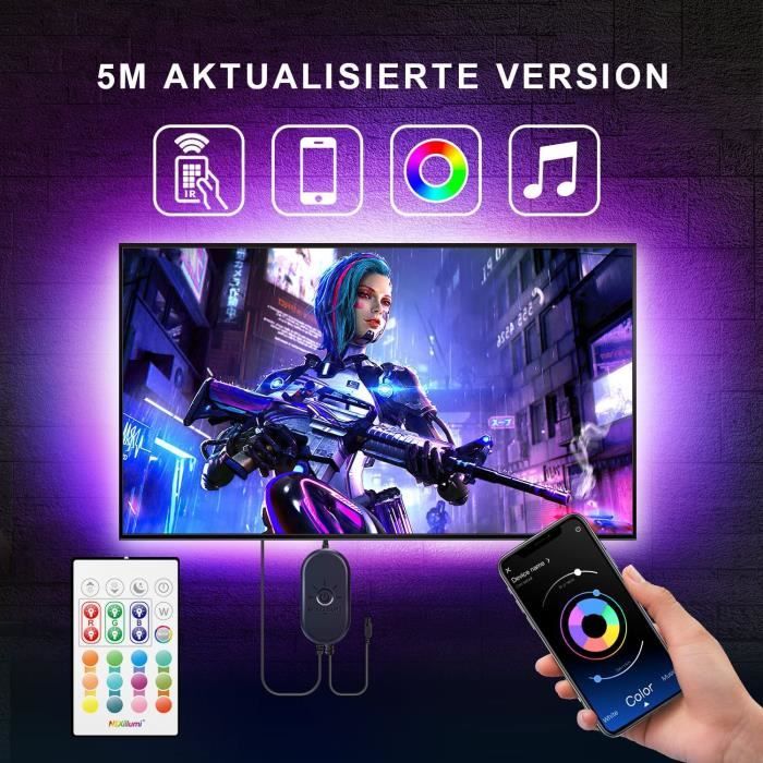 Bande LED TV 4M RGB – Synchronisation Musique, Télécommande + App, 16 Millions Couleurs, USB Pour 56-75"