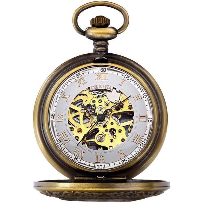 Montre de Poche mecanique Vintage a Rabat Creux pour Homme Romain numerique Petite mecanique de fenetre Transparente a Trois A 340 Achat vente montre de gousset Cdiscount