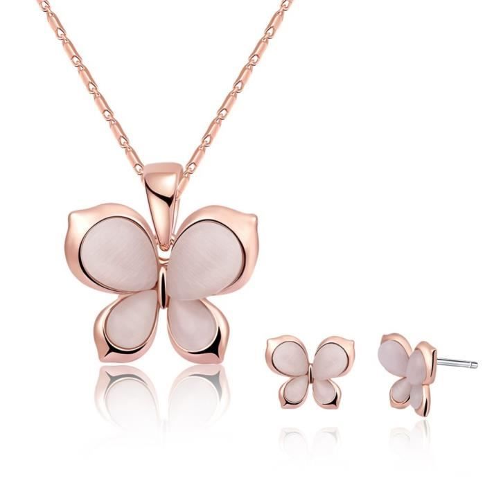 PARURE COLLIER PENDENTIF BOUCLES D'OREILLES VERRE PAPILLON 2 COULEURS BIJOUX PARURE COLLIER PENDENTIF BOUCLES D'OREILLES VERRE PAPILLON 2 COULEURS BIJOUX