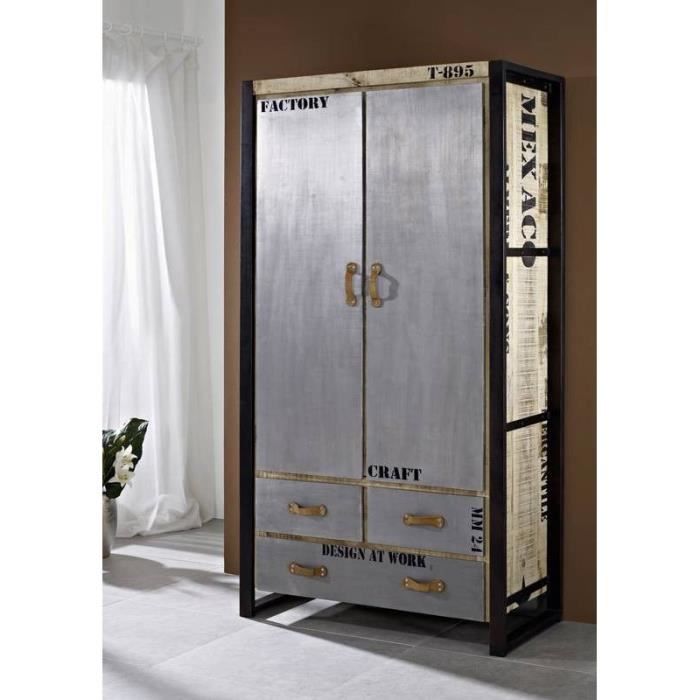 Armoire Industrielle Bois Massif De Manguier Brut Fer Et Bois