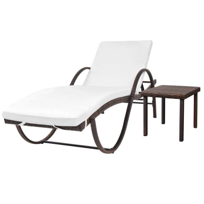 Chaise Longue Transat Chaise De Camping Confortable Jardin Et Piscine Avec Coussin Et Table Resine Tressee Marron Achat Vente Chaise Longue Chaise Longue Transat Chaise Cdiscount