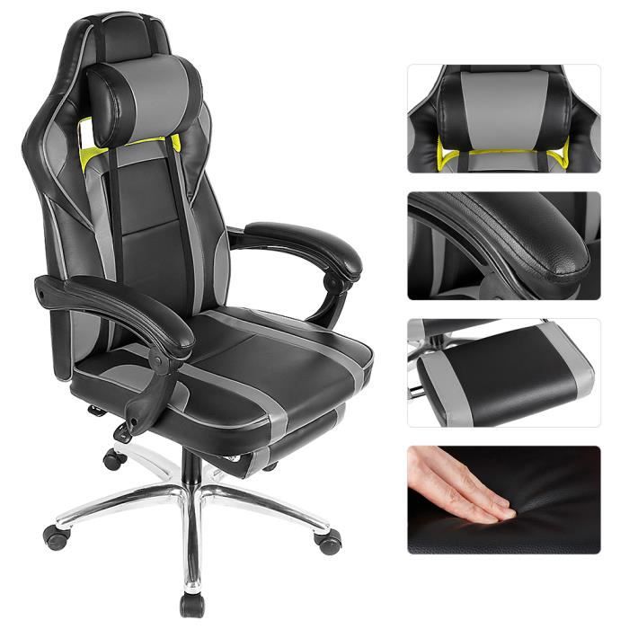 Chaise de Bureau Hauteur et Dossier réglable avec coussin pour la nuque