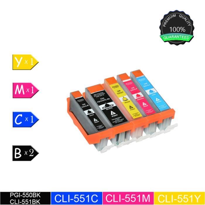 Lot De 5 Cartouches D'encre Compatibles Canon PGI-550 / CLI-551 XL - Pour Imprimantes Série Pixma