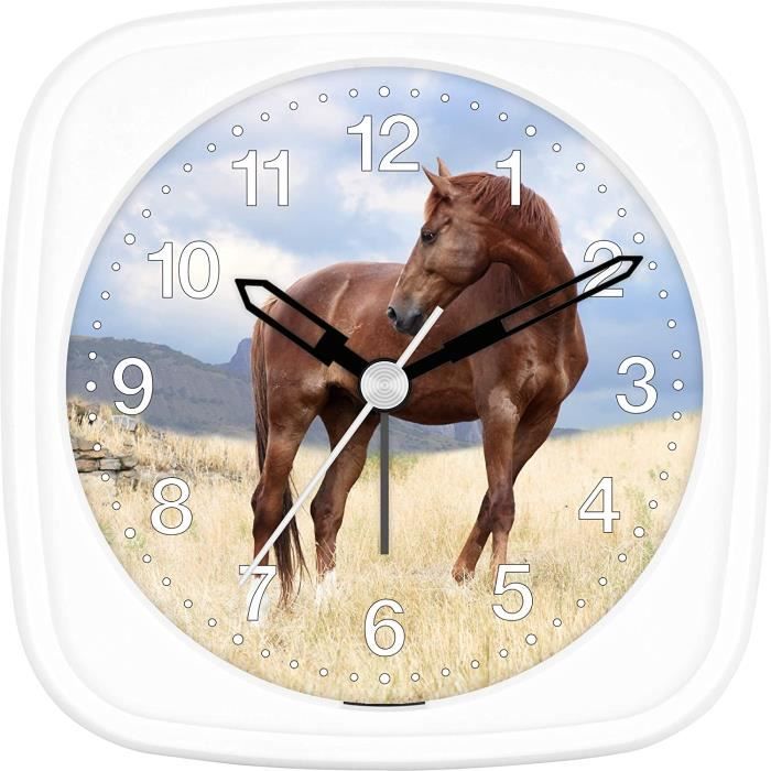 Eurotime 29605-07 Réveil Pour Fille Motif Chevaux Avec Boîtier En Plastique Et Verre En