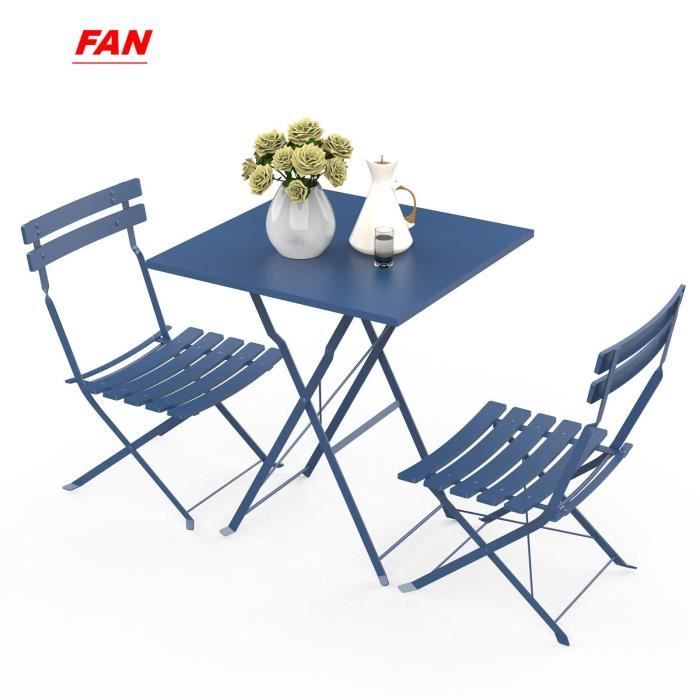 Ensemble table carrée et 2 chaises pliantes en acier pour jardin - FAN - Contemporain - Blanc - 2 personnes