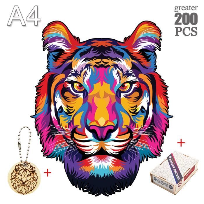 Puzzle en Bois Lion Majestueux 120 pièces 28x24 cm S Coffret Bois Creatif Wood