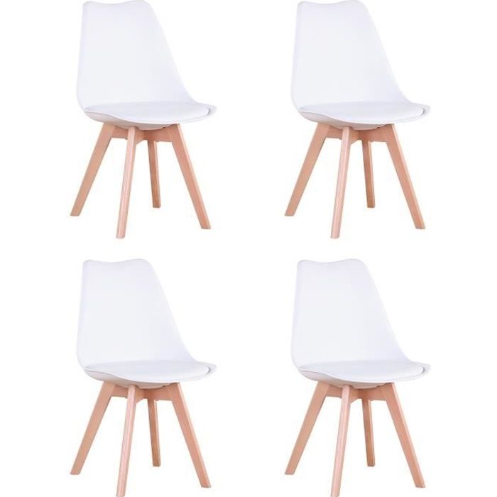 BenyLed Lot de 4 Chaises de Salle à Manger Style Design Scandinave Blanc