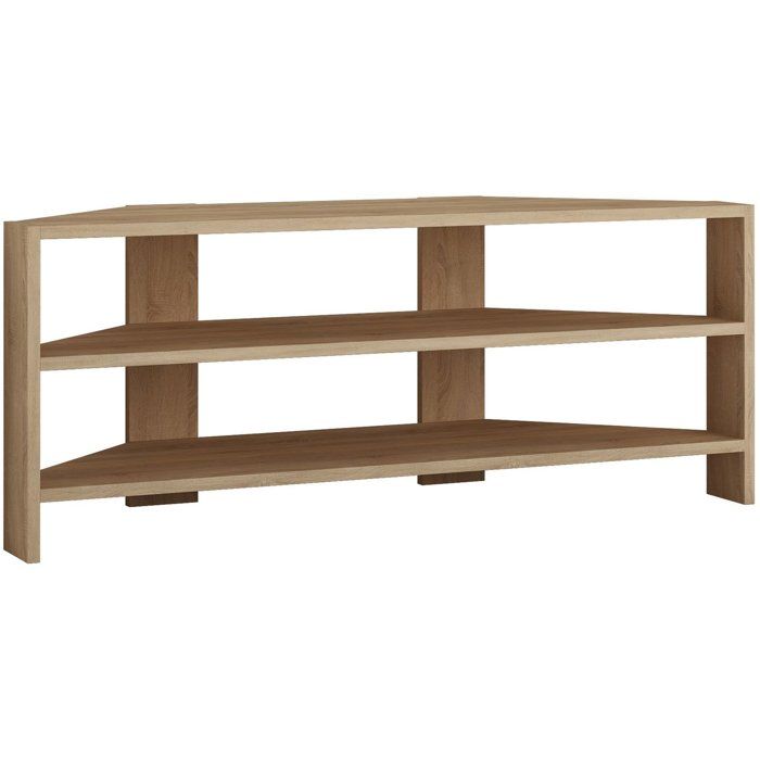 Meuble TV d’angle - THALES CORNER - Chêne - Panneaux mélaminés - Style moderne - Fixation murale possible - 114x36x45 cm