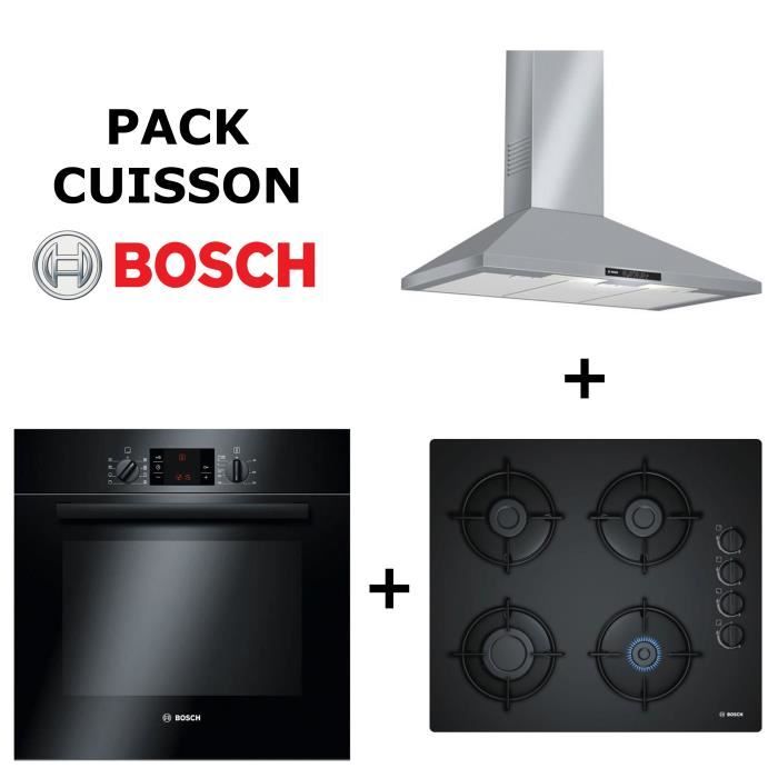 Pack Cuisson Bosch Four Multifonction Pyrolyse Noir Table De Cuisson Gaz Hotte Inox 90cm Achat Vente Lot Appareil Cuisson Cdiscount