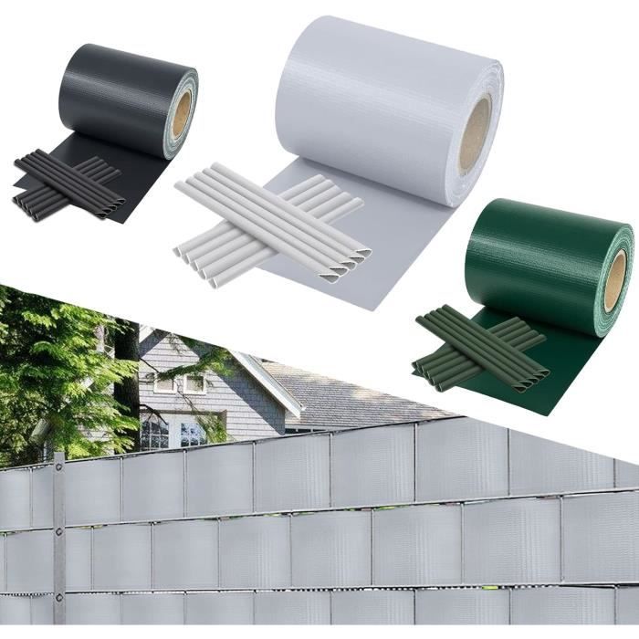 Sichtschutzmatte Aus PVC – 70 M X 19 Cm, 450 G/m², Hellgrau, Mit 70 Clips Für Zaunmontage