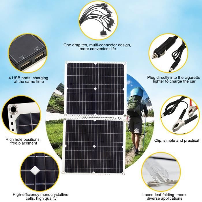 Panneau solaire extérieur pliable Chargeur panneau solaire étanche ordinateur portable téléphone portable 50W