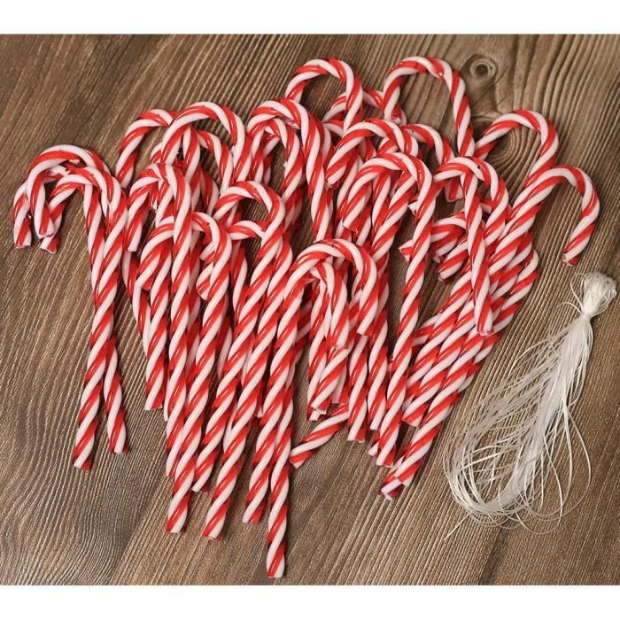 Décorations De Noël à Suspendre - Lot De 24 (12 Suçons D'orge + 12 Nœuds) - Rouge Et Blanc - Pour Sapin, Guirlandes, Fenêtres - 4