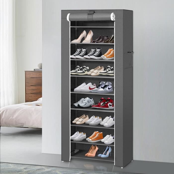 Meuble à Chaussures Rabattable 5/7/9 Étages - Rangement Visible En Bambou - Gris