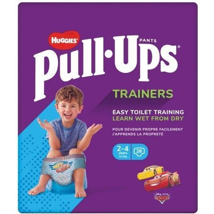 HUGGIES PULL-UPS Couches bébé garçon - Taille 6 - 2 à 4 ans - 15 à 23 kg - Le paquet de 28 couches