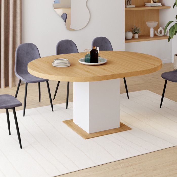 Table à Manger Ronde Extensible ALICIA – Bois Et Noir – 110 à 150 Cm – 4 à 8 Personnes – Pied En X – Plateau Effet Bois - 6