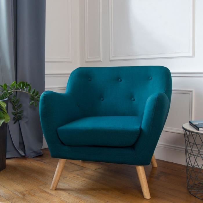Fauteuil Scandinave En Tissu Bleu Canard Achat Vente