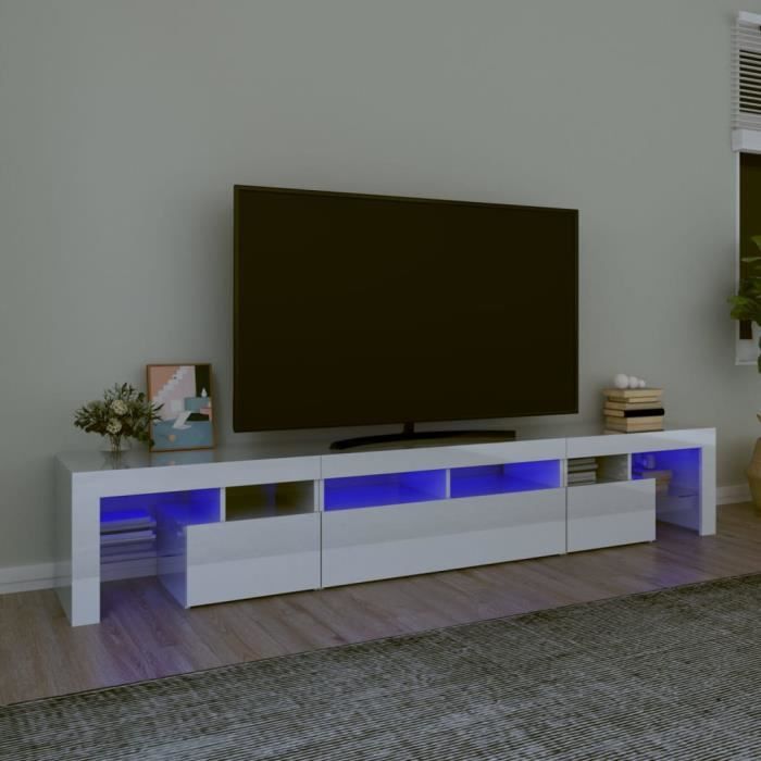 Générique Meuble TV Avec Lumières LED Blanc Brillant 195x35x40 Cm,Meubles,Meubles TV,Blanc,0 LB,3152742