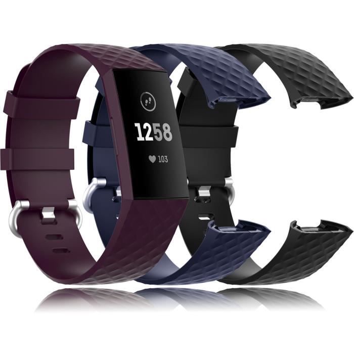 Bracelet rechange pour Fitbit Charge 3/Fitbit Charge 4 - Noir Bleu  Rosewood, Bracelet Silicone Souple compatible Fitbit Charge 4/3 - Cdiscount  Téléphonie