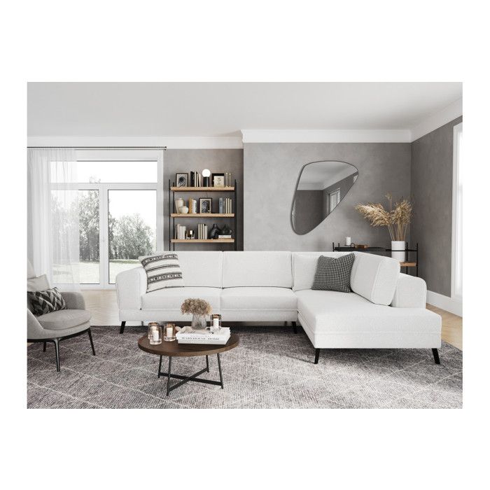 Canapé dangle droit 4 places INDIA convertible 2 coffres en bouclettes - Blanc - L304 x 212 x 86cm - LOUNGITUDE