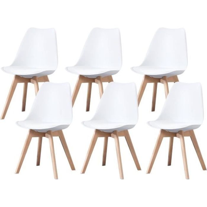 salon Blanc Muebles Home Lot de 6 chaises de salle à manger modernes en plastique avec pieds en bois pour chambre à coucher 