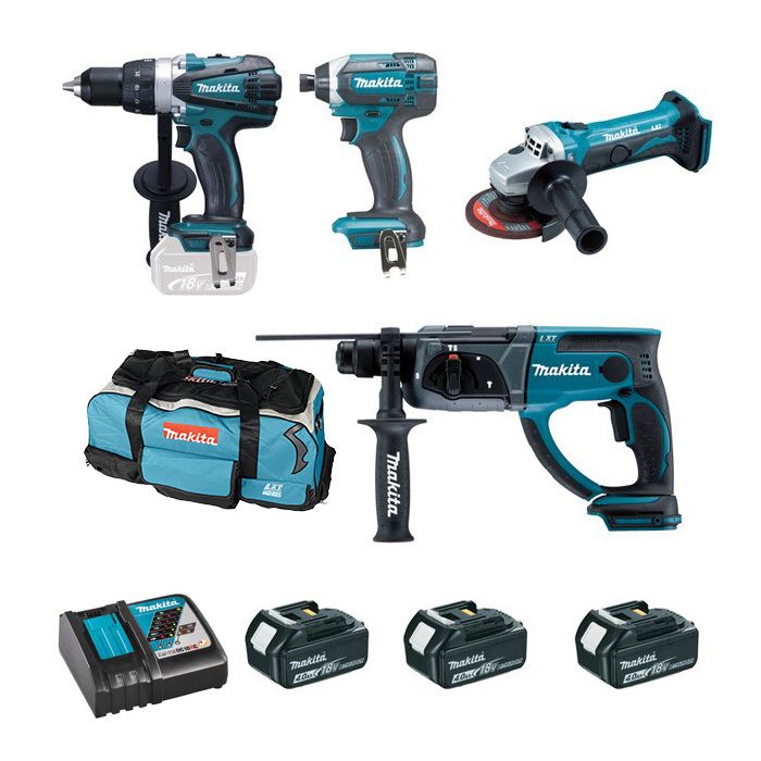 Ensemble de 4 machines MAKITA 3 Batteries 18V Li Ion 4.0 Perceuse DDF458 + Meuleuse DTD152 + Perfo DHR202 + Visseuse DGA452 DLX4054MX1 - vue 6