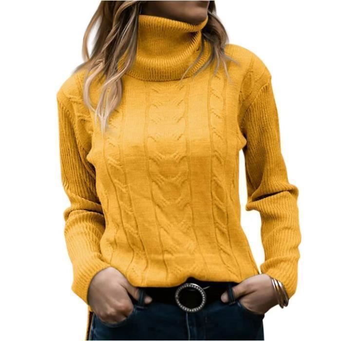 Col Roulé Robe Pull Couleur Moutarde Pull Col Montant Jaune