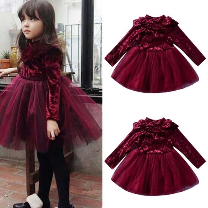 Enfant En Bas Age Enfants Bebes Filles Manches Longues Manchettes Robe Solide Vetements Pour Enfants Rouge Rouge Achat Vente Robe Cdiscount