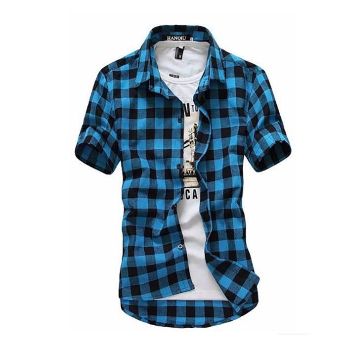 Chemise carreaux hot sale homme bleu
