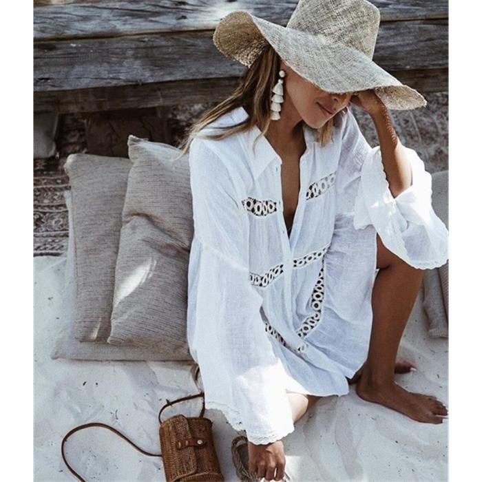 Robe Robe de plage en mousseline de soie grande taille Cover up pour le maillot de bain kaftan tunique 2020 Type PJ2112 Blanc Cdiscount Pret a Porter