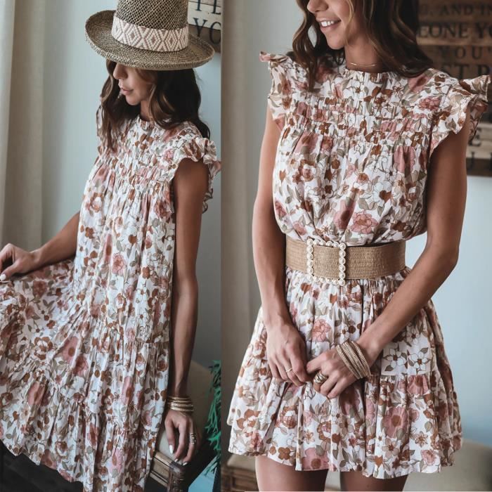 ROBE 2021 nouvelle robe à manches de lotus à impression lâche