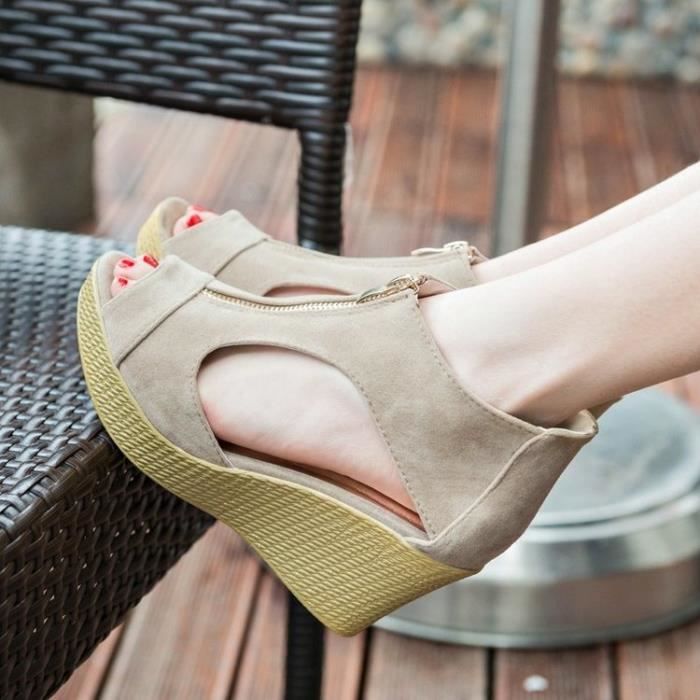 Escarpins Femme HAIKEYI Talon compense Beige Confortable et respirant Achat Vente Escarpins Femme HAIKEYI Talon compense Beige Confortable et respirant pas cher Cdiscount