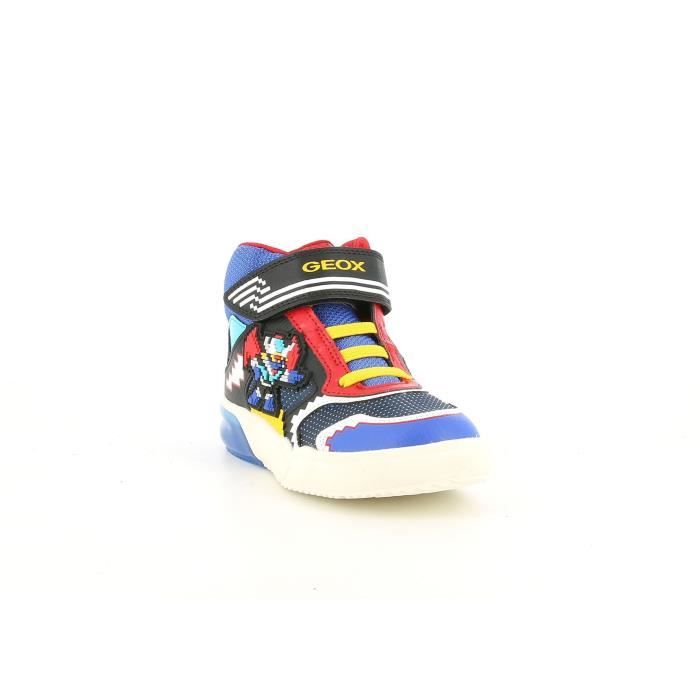 Geox Basket Cuir Enfant Geox J Grayjay - Sneakers haute - Marque GEOX - Fermeture Scratch - Couleur Bleu/Rouge