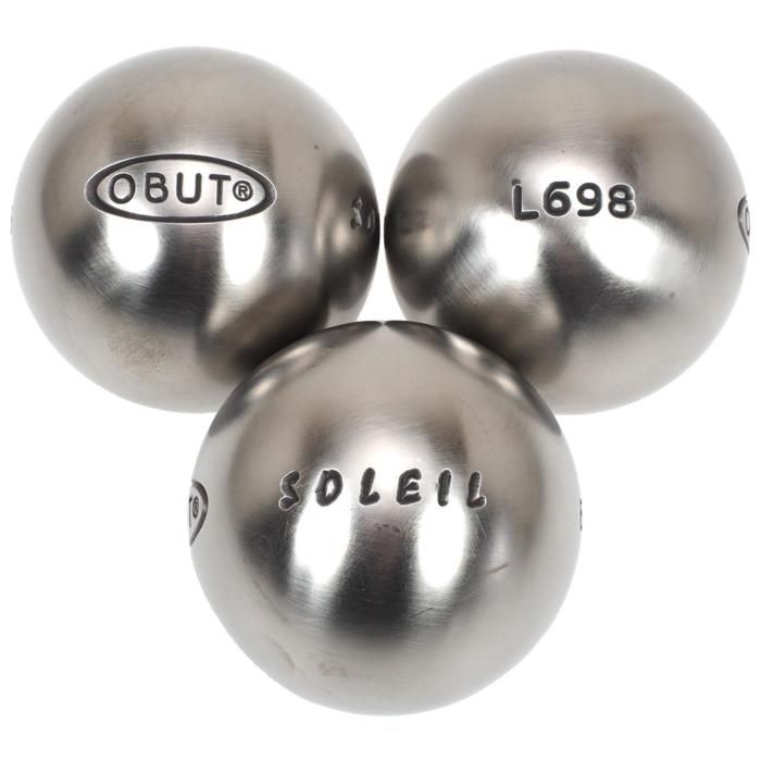Obut Soleil Tendre 73 Mm - Jeu De 3 Boules De Pétanque Homologuées Compétition, Housse Et But Inclus - Acier Inoxydable, Finition Satinée