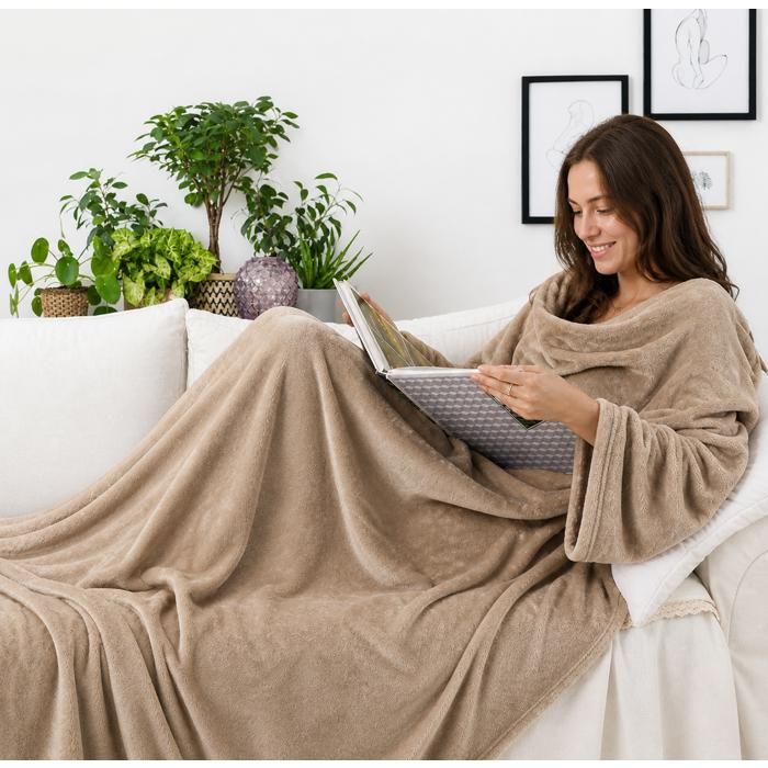Couverture en Polaire Portable avec Manches pour Adultes Femmes Hommes Super Douce Confortable Couverture en Peluche pour Canapé Lecture Regarder la Télé 79 x 67 Gris Foncé