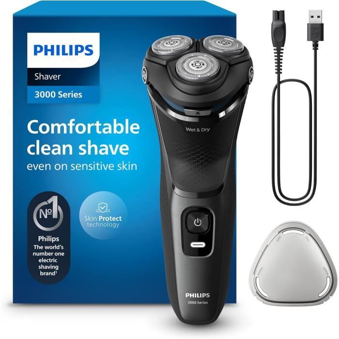 Philips Electric Shaver Series 3000 Rasoir électrique Wet & Dry pour hommes avec technologie SkinProtect couleur Lune foncée tondeuse à barbe rétractable Rasoir sans fil modèle S314500 - vue 9