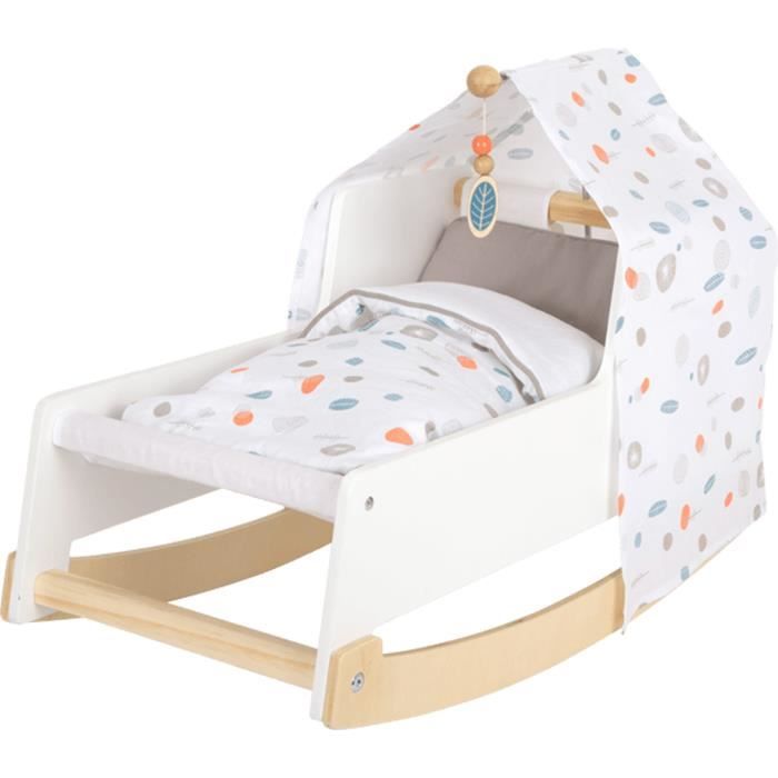 Berceau De Poupée Small Foot « Little Button » – Bois Scandinave, Literie Réversible – Pour Poupées Jusqu’à 46 Cm – Dès 3 Ans