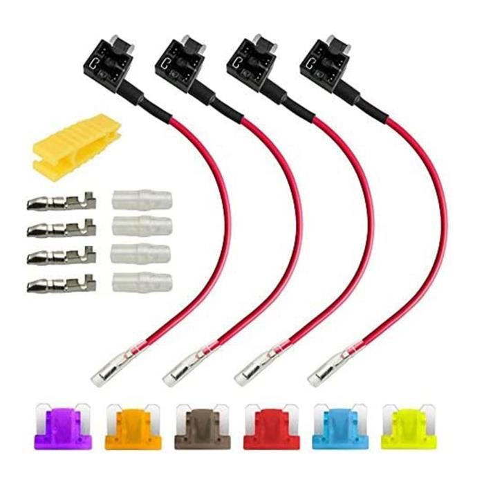 Lot De 5 Porte-Fusibles Add-a-Circuit 12V/24V Moyen + 15 Fusibles + Extracteur – Installation Facile Pour Voiture, Camion, Moto (16 AWG)