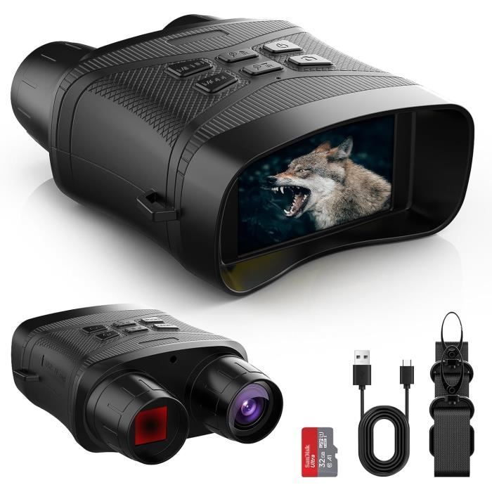 Vicloon Jumelles Vision Nocturne, 4K HD Jumelle Vision Nocturne Infrarouge Avec Carte 32Go, écran UHD De 3"/Portée Visuelle 300M/ 5000mAh Batterie Rechargeable/Zoom Numérique 8X, Pour Chasse/Camping