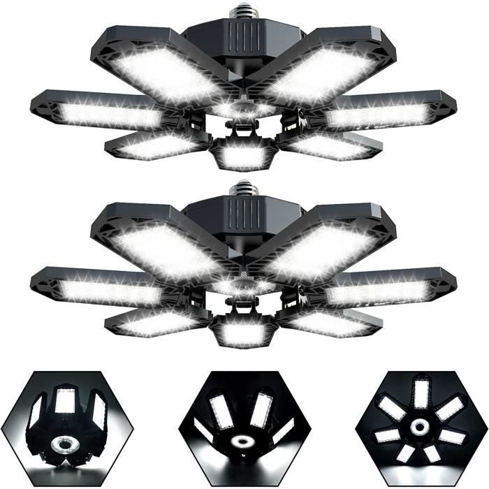 Éclairage de garage à LED 120W[Lot de 2], Lampe d'atelier déformable à 5 panneaux, E26/E27 6000K 10000LM Plafonnier - Maison