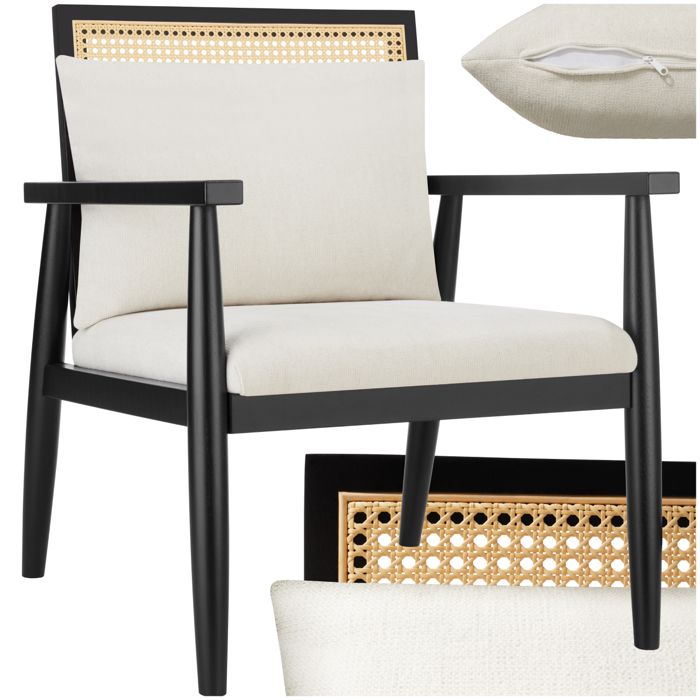 Chaise - TECTAKE - Fauteuil lounge MANUELA en bois avec cannage viennois structure en bois massif 67 x 70 x 82 cm - Blanc